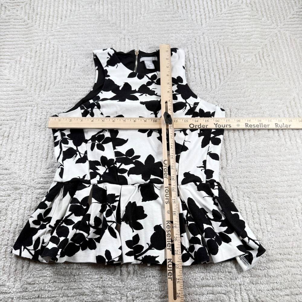 H&M Peplum Top Women's Large Black White Floral Sleeveless Office Chic Mod Work - Picture 5 of 7